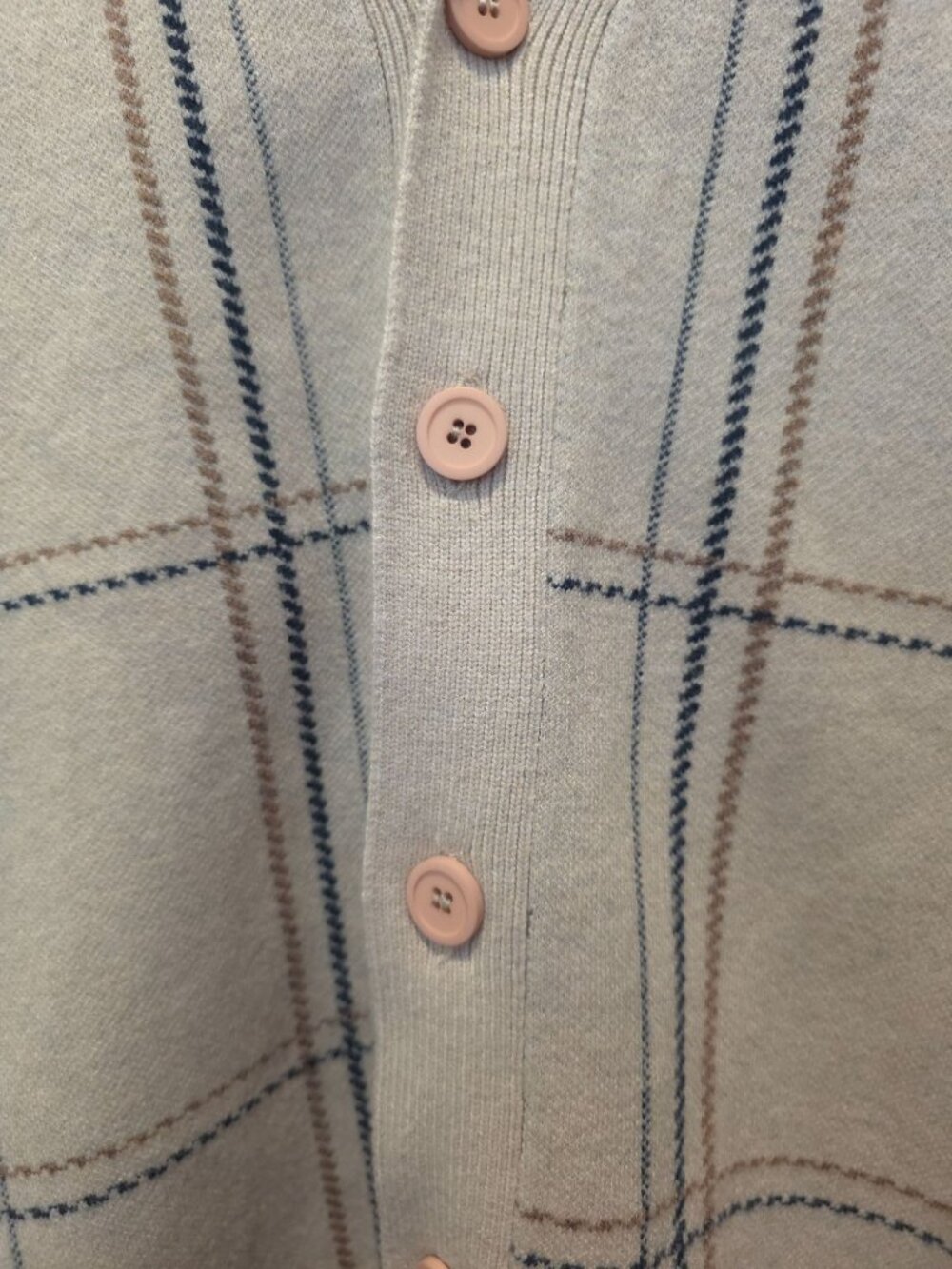 Basic House Beige Plaid Button-Up Wool-Cashmere Blend Cardigan Sweater Sz S - Picture 3 of 7
